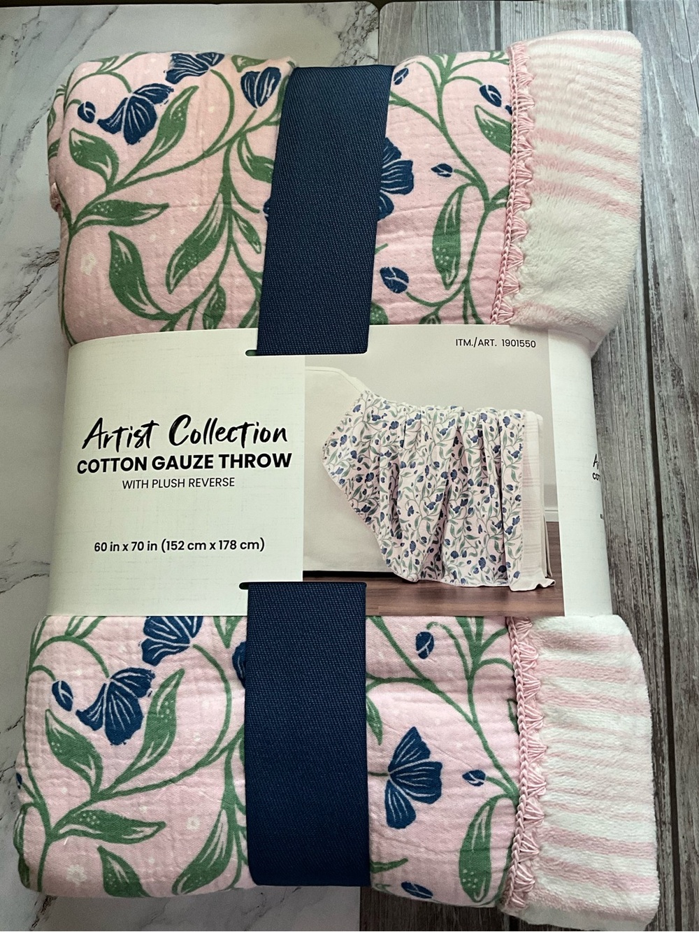 Artist collection cotton guaze throw with plush reverse new